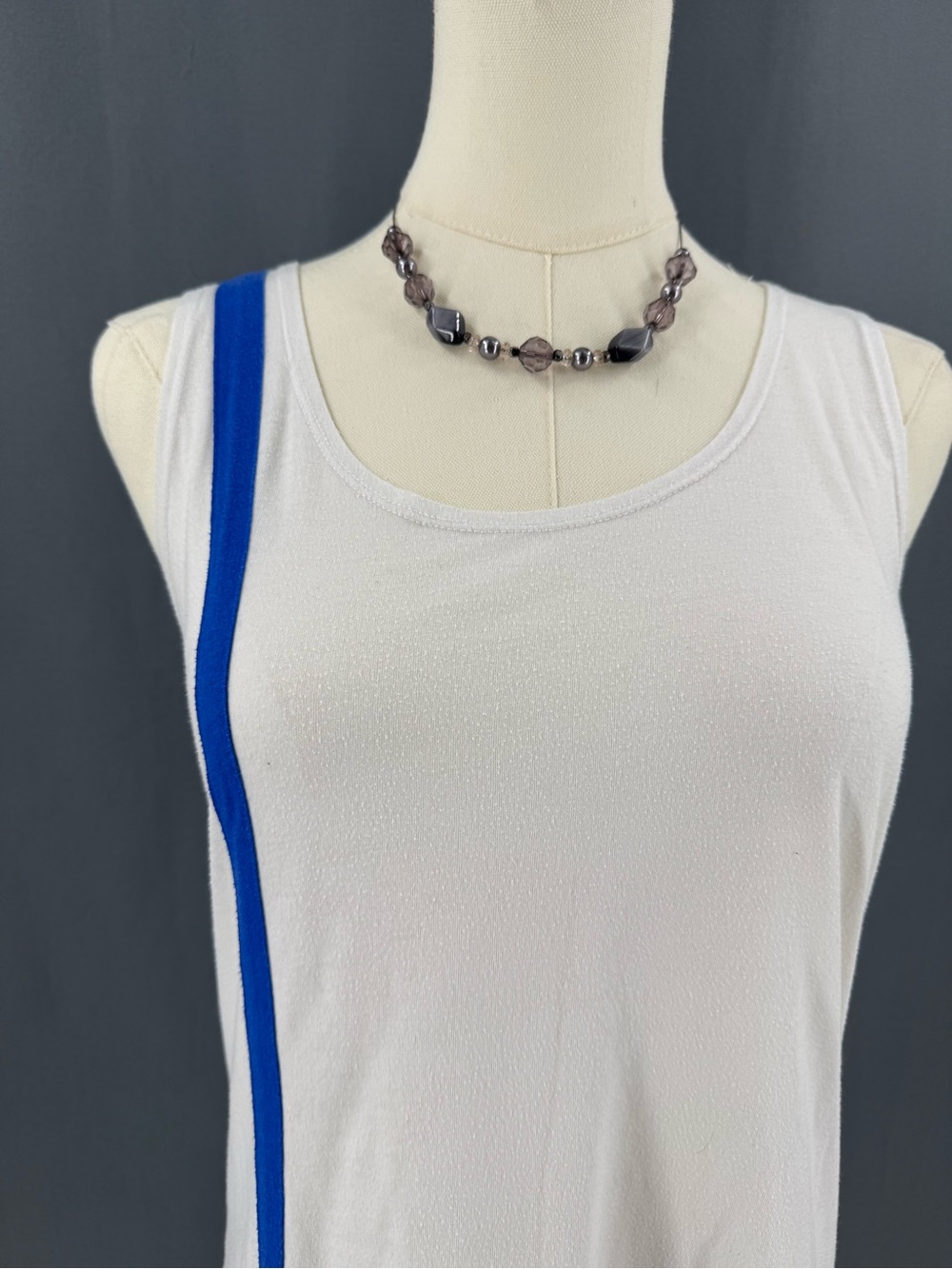 Fabletics White Tank Top with Royal Blue Side Panel